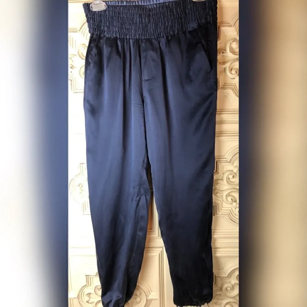 PAIGE dark blue silk jogger pants